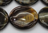 CTE1353 15.5 inches 35mm flat round yellow & blue tiger eye beads