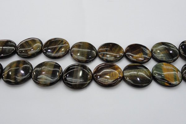 CTE1353 15.5 inches 35mm flat round yellow & blue tiger eye beads