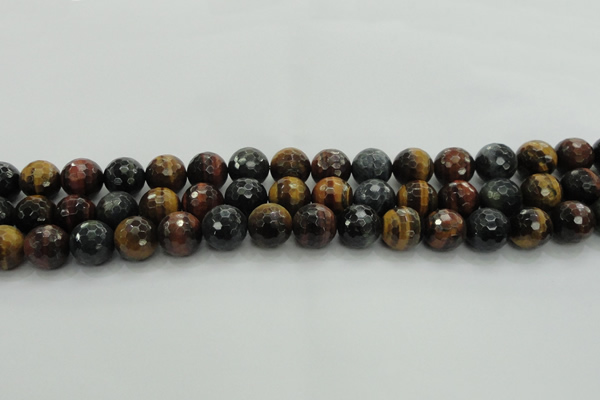 CTE1474 15.5 inches 12mm faceted round mixed tiger eye beads