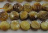 CTE1535 15.5 inches 8mm faceted coin golden tiger eye beads