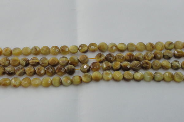 CTE1535 15.5 inches 8mm faceted coin golden tiger eye beads