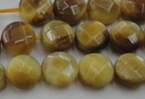 CTE1536 15.5 inches 10mm faceted coin golden tiger eye beads