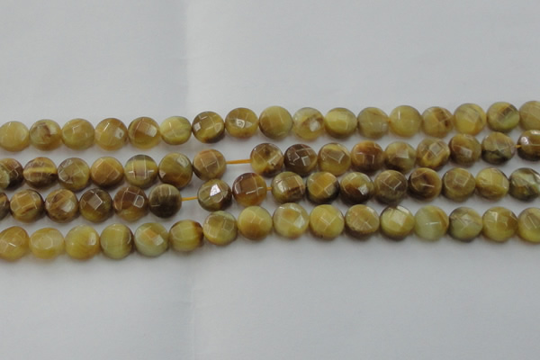 CTE1536 15.5 inches 10mm faceted coin golden tiger eye beads