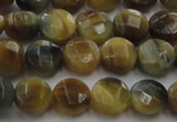 CTE1572 15.5 inches 8mm faceted coin golden & blue tiger eye beads