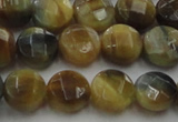 CTE1573 15.5 inches 10mm faceted coin golden & blue tiger eye beads