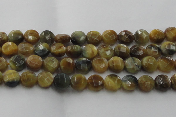 CTE1578 15.5 inches 20mm faceted coin golden & blue tiger eye beads