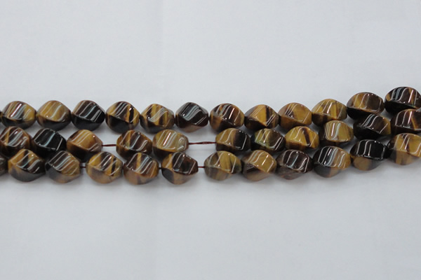 CTE1590 15.5 inches 10*14mm twisted rice yellow tiger eye beads