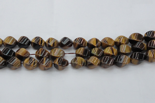 CTE1591 15.5 inches 12*16mm twisted rice yellow tiger eye beads