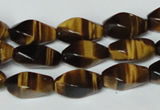 CTE172 15.5 inches 8*16mm twisted rice yellow tiger eye gemstone beads