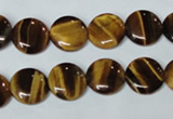 CTE175 15.5 inches 10mm flat round yellow tiger eye gemstone beads