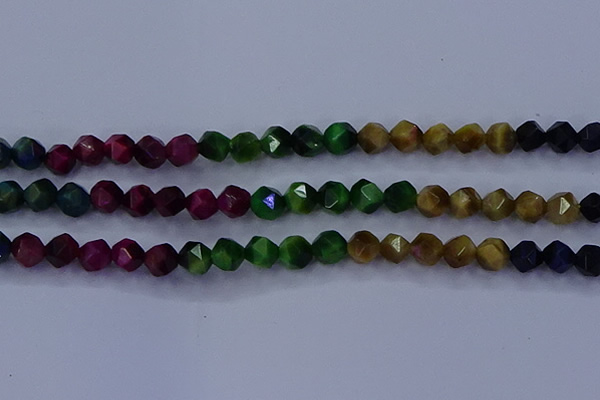 CTE1928 15.5 inches 10mm faceted nuggets colorful tiger eye beads