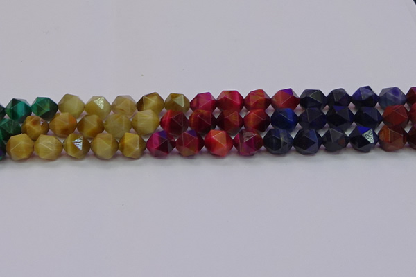 CTE1939 15.5 inches 12mm faceted nuggets mixed tiger eye beads