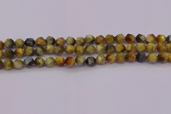 CTE1976 15.5 inches 8mm faceted nuggets golden & blue tiger eye beads