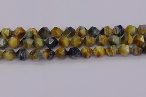 CTE1978 15.5 inches 12mm faceted nuggets golden & blue tiger eye beads