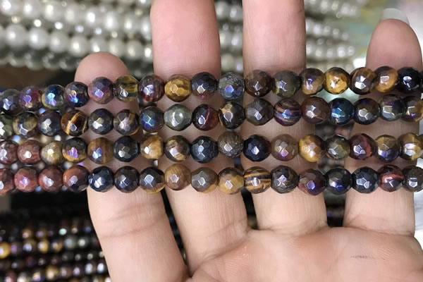 CTE2001 15.5 inches 6mm faceted round AB-color mixed tiger eye beads