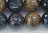 CTE2096 15.5 inches 12mm faceted round AB-color mixed tiger eye beads