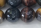 CTE2097 15.5 inches 14mm faceted round AB-color mixed tiger eye beads