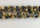 CTE2125 15.5 inches 6mm faceted nuggets golden & blue tiger eye beads