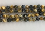 CTE2127 15.5 inches 10mm faceted nuggets golden & blue tiger eye beads