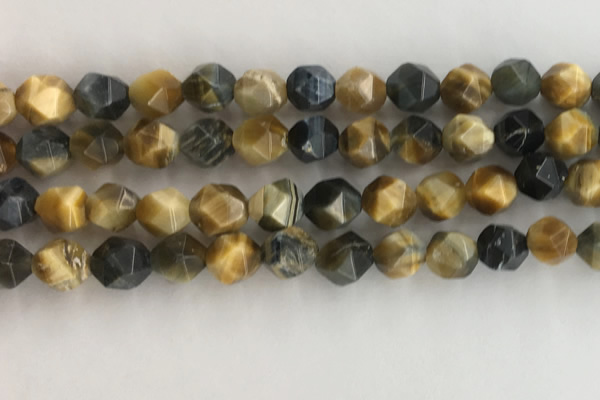 CTE2127 15.5 inches 10mm faceted nuggets golden & blue tiger eye beads