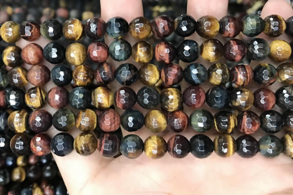 CTE2226 15.5 inches 6mm faceted round colorful tiger eye beads