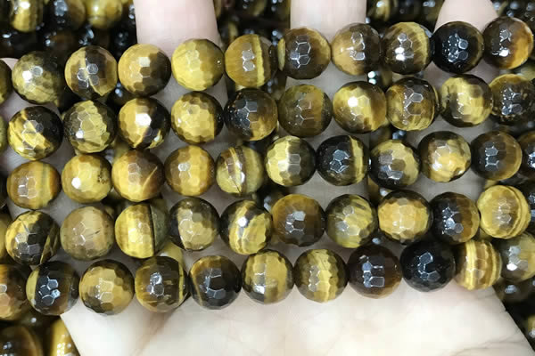 CTE2234 15.5 inches 10mm faceted round yellow tiger eye beads