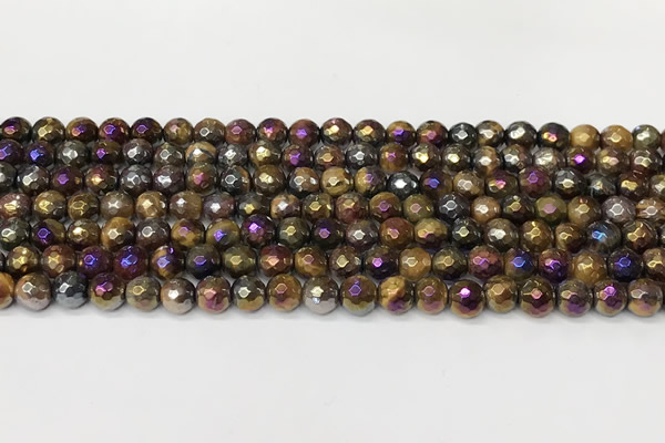 CTE2285 15 inches 6mm faceted round AB-color colorful tiger eye beads