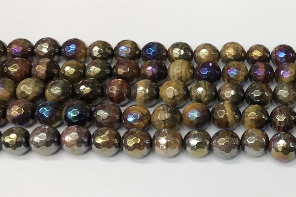 CTE2287 15 inches 10mm faceted round AB-color colorful tiger eye beads