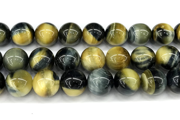 CTE2367 15 inches 14mm round golden & blue tiger eye beads