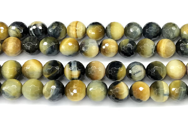 CTE2371 15 inches 12mm faceted round golden & blue tiger eye beads