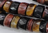 CTE408 15.5 inches 7*12mm faceted tyre red & yellow tiger eye beads