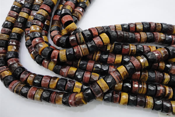 CTE408 15.5 inches 7*12mm faceted tyre red & yellow tiger eye beads