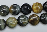 CTE561 15.5 inches 12mm flat round golden & blue tiger eye beads