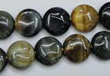 CTE562 15.5 inches 14mm flat round golden & blue tiger eye beads