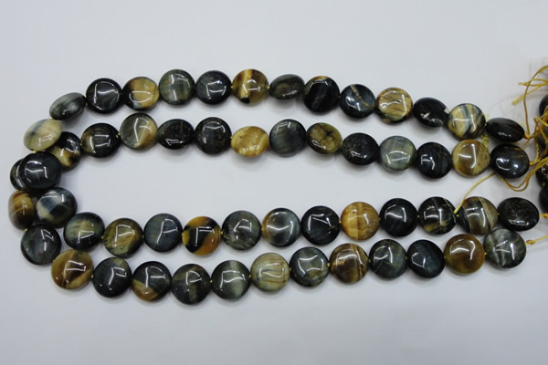 CTE563 15.5 inches 16mm flat round golden & blue tiger eye beads