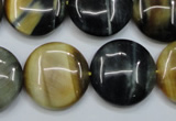 CTE565 15.5 inches 20mm flat round golden & blue tiger eye beads