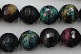 CTE585 15.5 inches 14mm faceted round colorful tiger eye beads