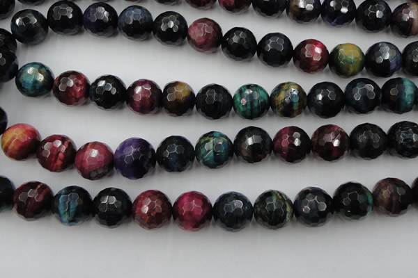 CTE587 15.5 inches 18mm faceted round colorful tiger eye beads