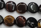 CTE62 15.5 inches 14mm flat round mixed tiger eye gemstone beads