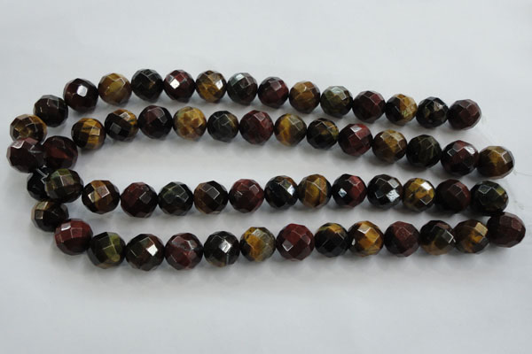 CTE714 15.5 inches 12mm faceted round mixed color tiger eye beads