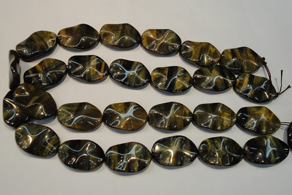 CTE820 15.5 inches 20*30mm wavy oval blue tiger eye beads