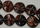 CTE852 15.5 inches 16mm wavy coin red tiger eye beads