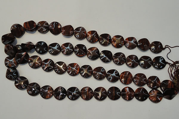 CTE852 15.5 inches 16mm wavy coin red tiger eye beads