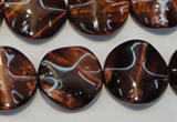 CTE854 15.5 inches 20mm wavy coin red tiger eye beads