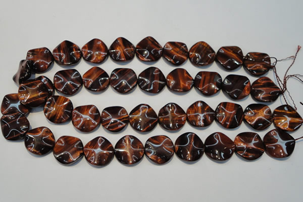 CTE854 15.5 inches 20mm wavy coin red tiger eye beads