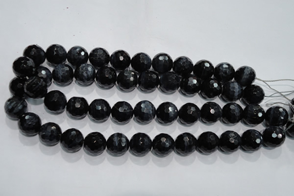 CTE925 15.5 inches 14mm faceted round silver tiger eye beads