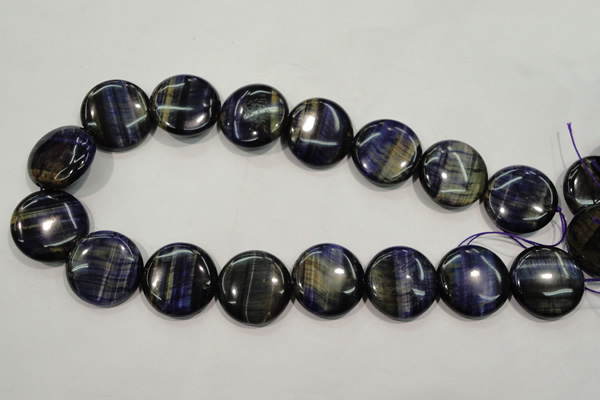 CTE965 15.5 inches 25mm flat round dyed blue tiger eye beads