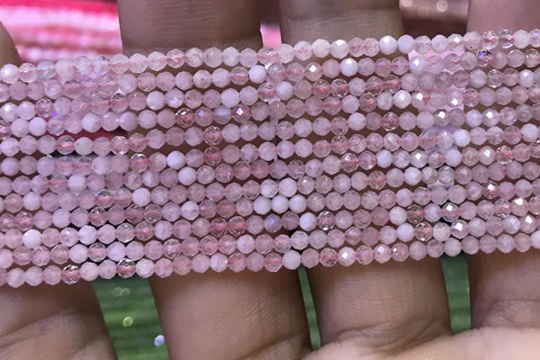 CTG1018 15.5 inches 2mm faceted round tiny rose quartz beads