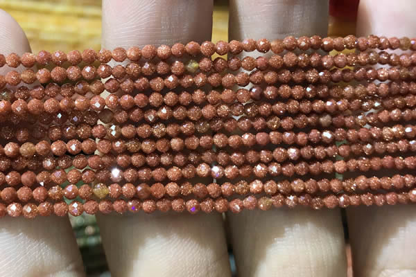 CTG1066 15.5 inches 2mm faceted round tiny goldstone beads