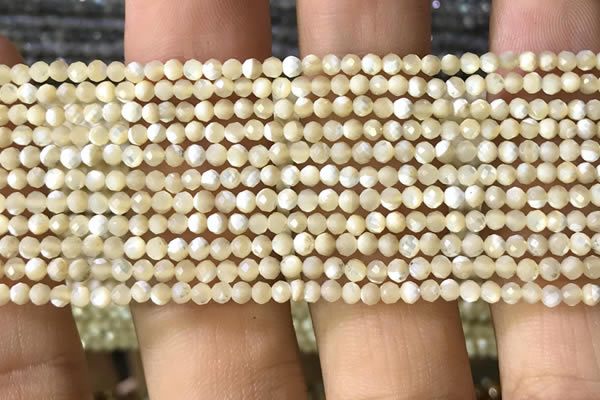 CTG1089 15.5 inches 2mm faceted round tiny mother of pearl beads